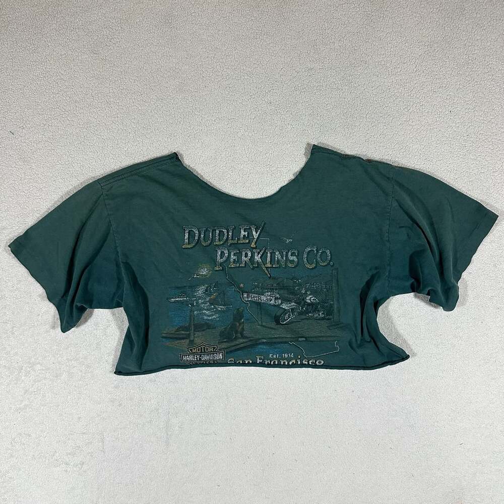 Harley Davidson Dudley Perkins San Francisco Green Crop Graphic T Shirt Tee